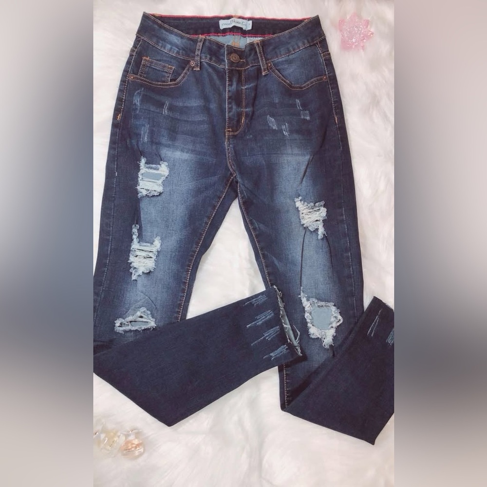 Distressed Blue Jeans